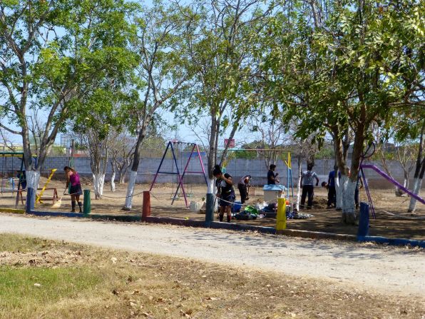 View of the playground and some workers